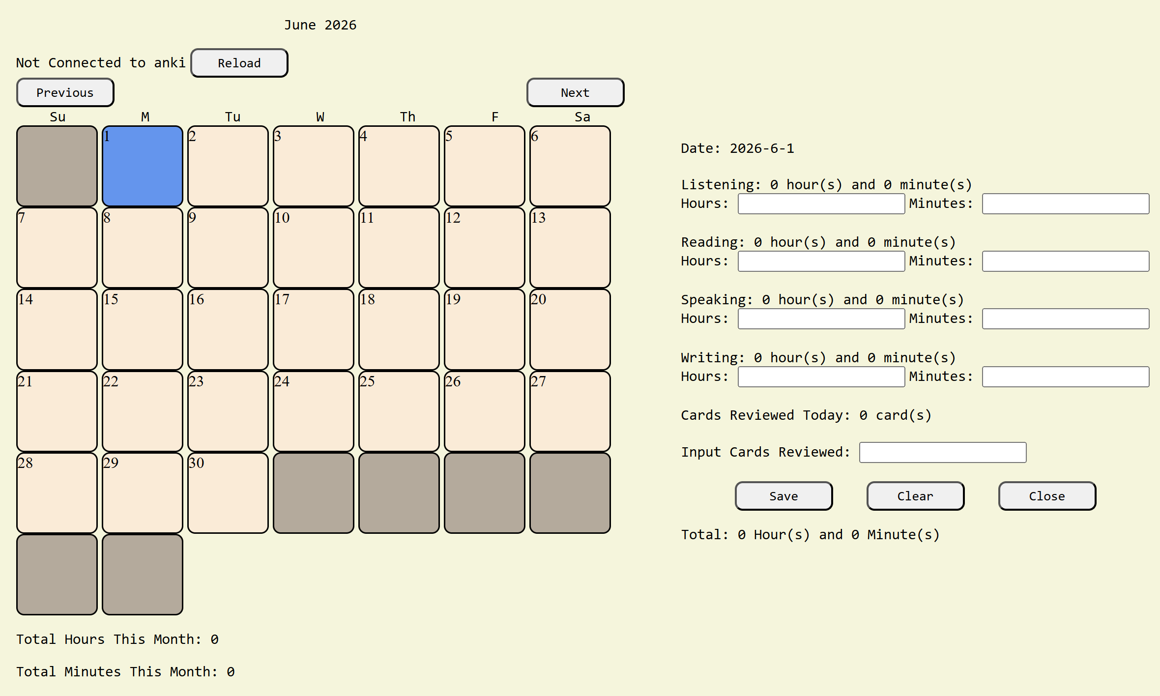 Language Learning Tracker Update Time